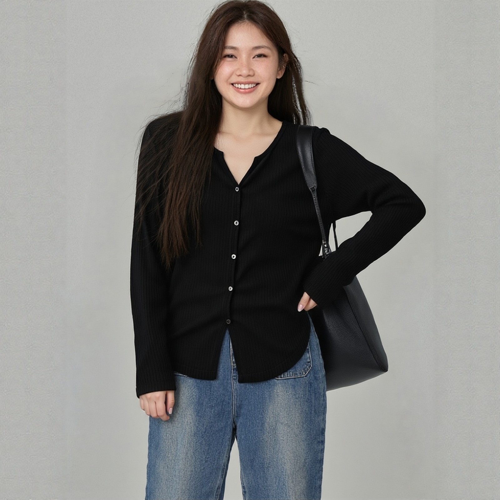 Plus-size women's spring new knit jacquard faux cardigan button-down T-shirt 3363