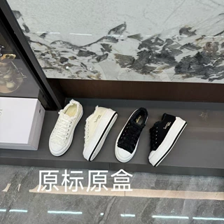 26年秋季厚底透气流苏帆布鞋D家字母刺绣小个子增高厚底休闲女鞋