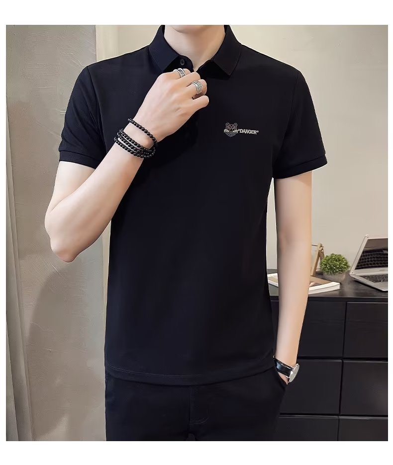 Moda 2024 verano nuevo estilo de los hombres de manga corta de alta calidad delgada solapa de negocios polo de los hombres de los hombres