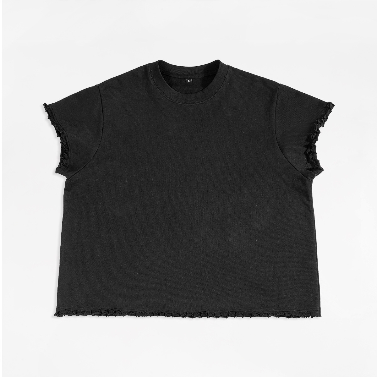 ETAI Hombre| Verano nuevo borde suelto algodón twill boxy camiseta corta ancha marca de moda masculina cuello redondo transfronterizo de color sólido manga corta