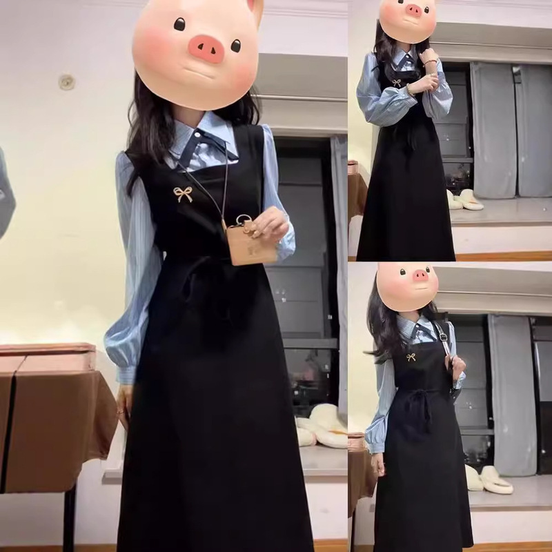 High Elasticity 380g Fake Two-Piece College Style Long-Sleeve Dress for Women Early Autumn New Model High Elasticity 380g Fake Two-Piece College Style Long-Sleeve Dress for Women Early Autumn New Model