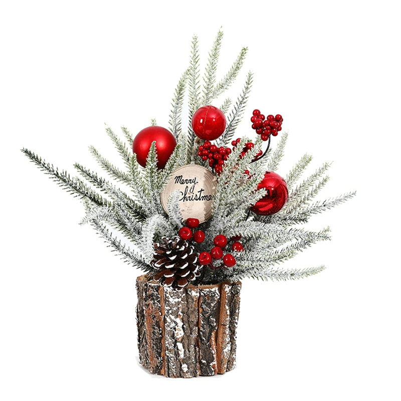 Christmas wooden barrel table centerpiece, faux pine with berries & cones, 3 styles (log/apple/cotton)