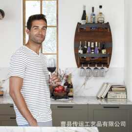 木质红酒酒水展示台木质墙壁收纳架置物架多层储物架实木酒具架