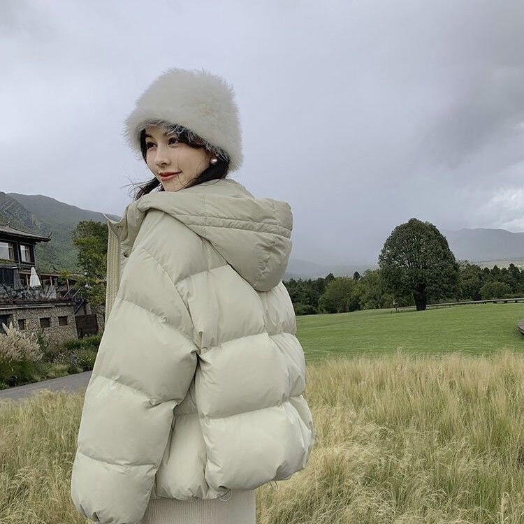 Down Jacket Women's Winter Thickened White Duck down Jacket Hooded Jacket Short Korean Style New Year Style