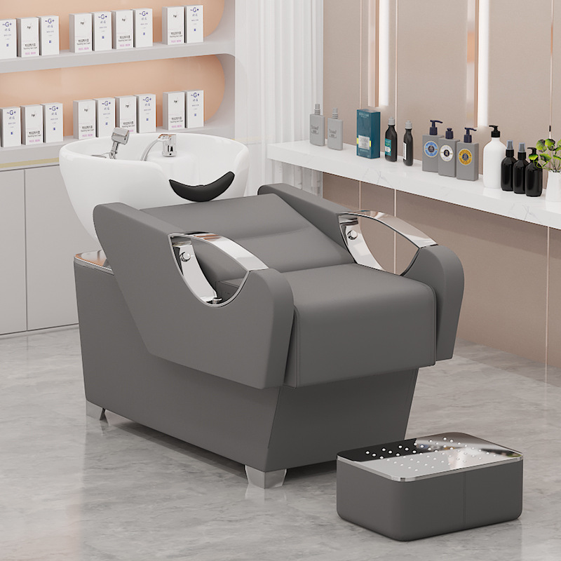 Cama de champú Peluquería Peluquería Silla de champú Peluquería con enjuagues semi-reclinables Lavabo de cerámica Cama de champú integrada