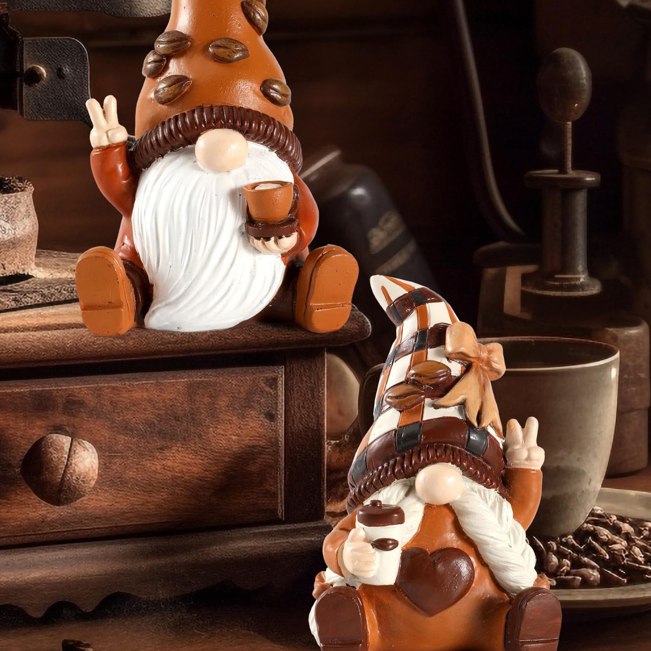 亚马逊新款咖啡店装饰品树脂小摆件侏儒小矮人工艺品摆件家居装饰