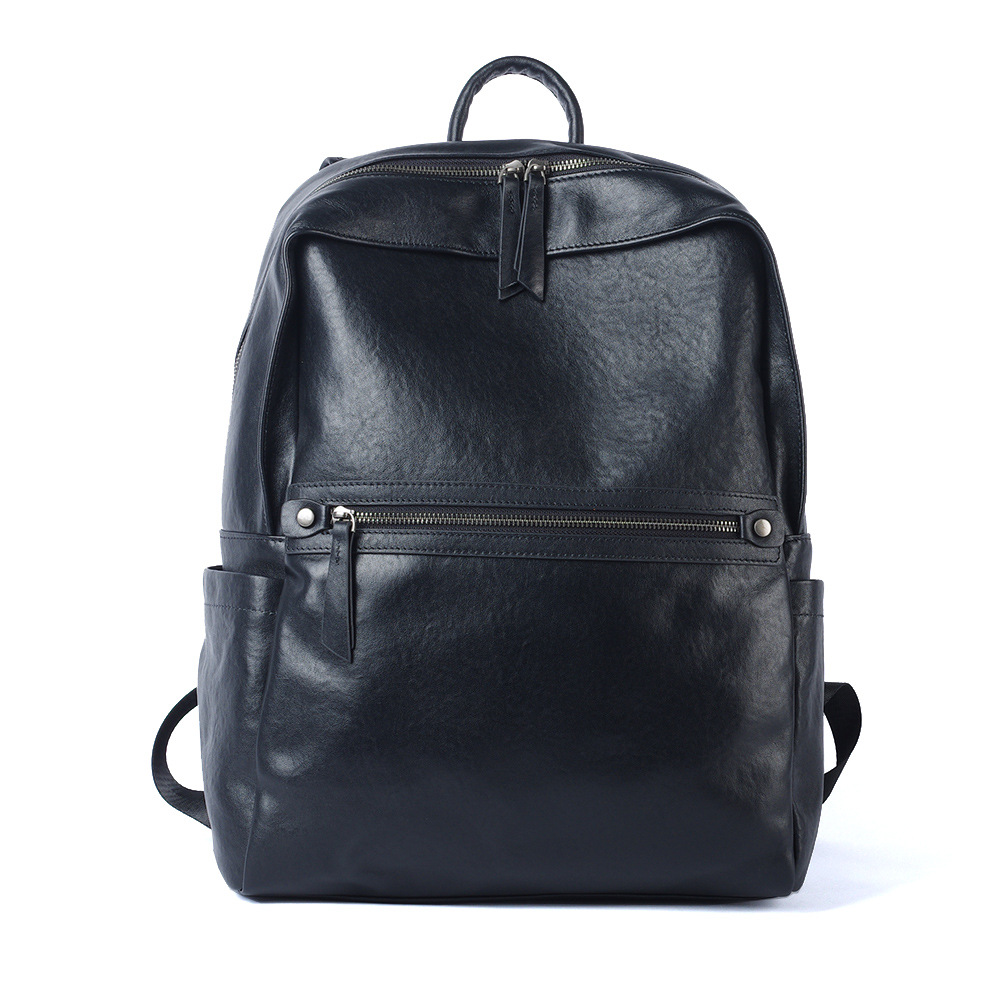 New Top Grain Cowhide Leather Backpack Laptop Bag Business Commuter Black Unisex Travel Backpack - Thumbnail 6