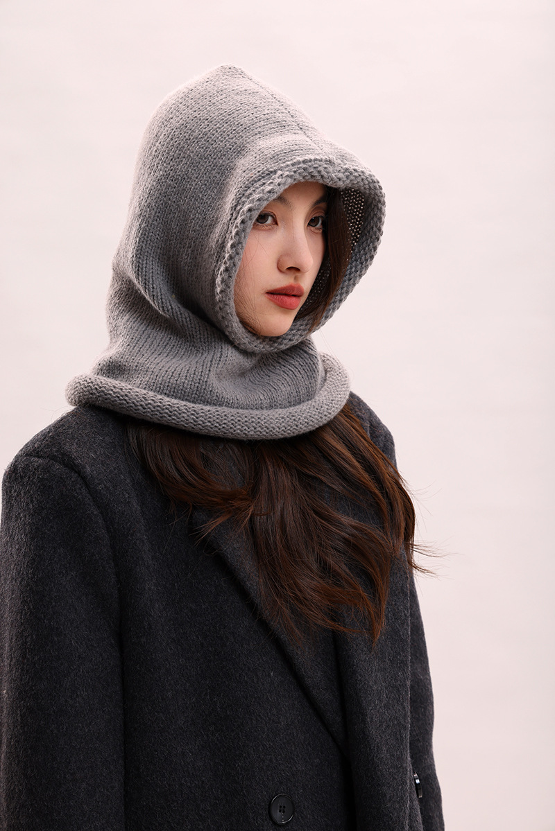 Cagoule coréenne pour enfants, couleur unie, col chaud, protection des oreilles, bonnet tricoté pour couple, pour hommes_voghion.com