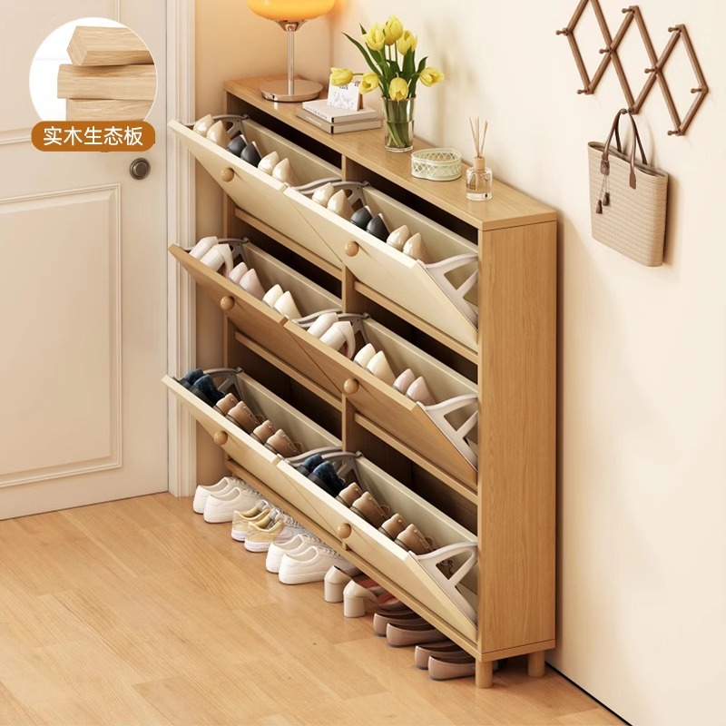 Gabinete de zapatos de madera maciza puerta doméstica 2024 nuevo tipo explosivo armario de entrada de gran capacidad de viento crema zapatos armario