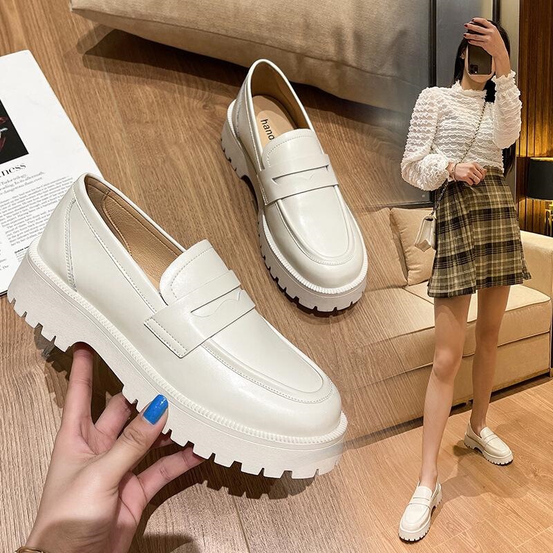 E 53020 Lazy Loafers Thick Sole Leather Shoes Thick-soled loafers