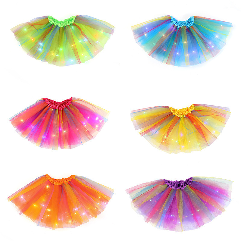 children's model  jazz modern ballet dance tutu LED light rainbow glitter gauze skirt Birthday Xmas Halloween Carnival party Cosplay tulle skirts for kids