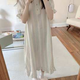 实拍2026夏季新款可爱娃娃领宽松碎花纯棉纱布睡衣女家居服睡裙