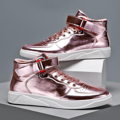 International Trade Men's Shoes  Patent Leather Mirror Surface Spring and Autumn New Mid-Top Board Shoes Men's Shoes Gold Large Size 38-48