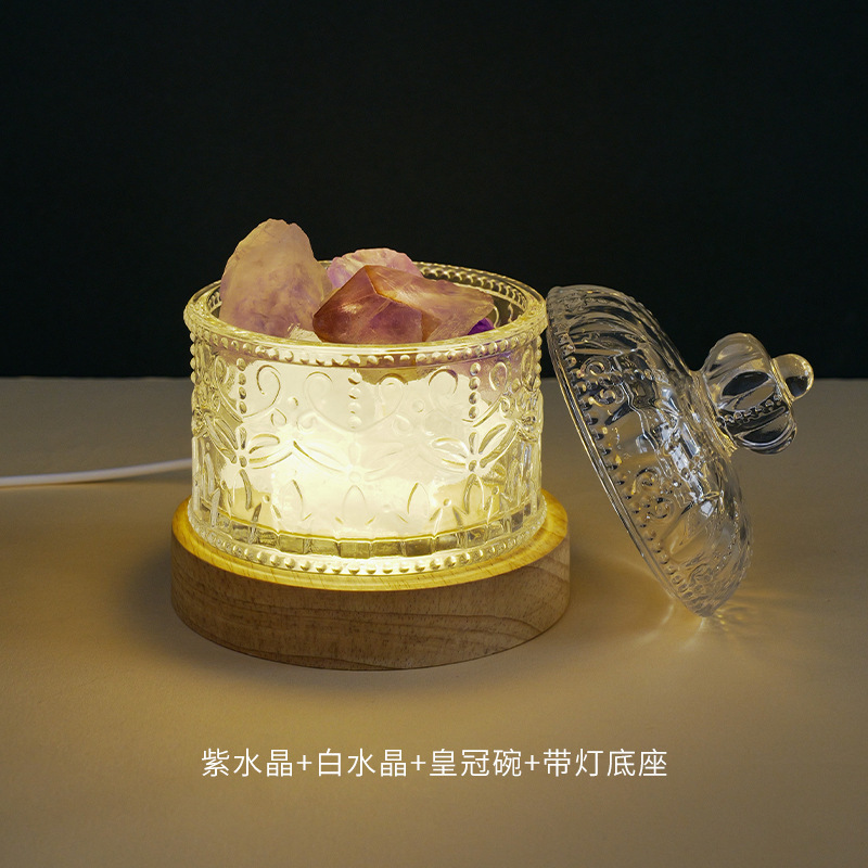 天然紫白粉水晶オレンジ塩石蛍石クリスタル原石無火ディフューザーストーンホームインテリアアロマセラピー常夜灯|undefined