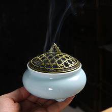 批发德化陶瓷香炉家用摆件冰裂粗陶 光釉佛缘提盖防烫三足小香炉