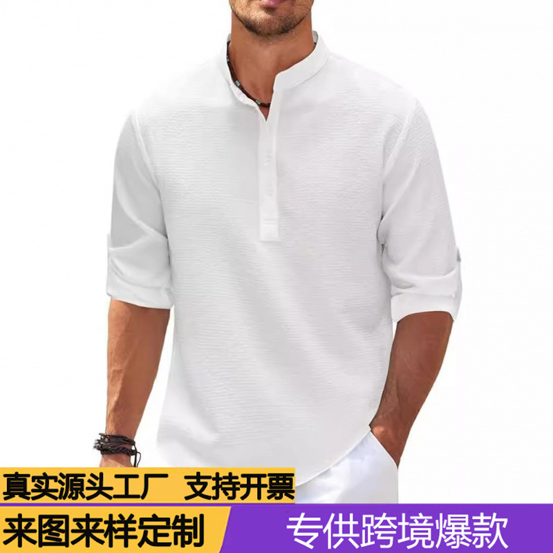 In-Stock 2025 European and American Men's Long-Sleeve Stand-Collar Button-Up Pineapple Plaid Shirt Men's Casual Shirt Top In-Stock 2025 European and American Men's Long-Sleeve Stand-Collar Button-Up Pineapple Plaid Shirt Men's Casual Shirt Top