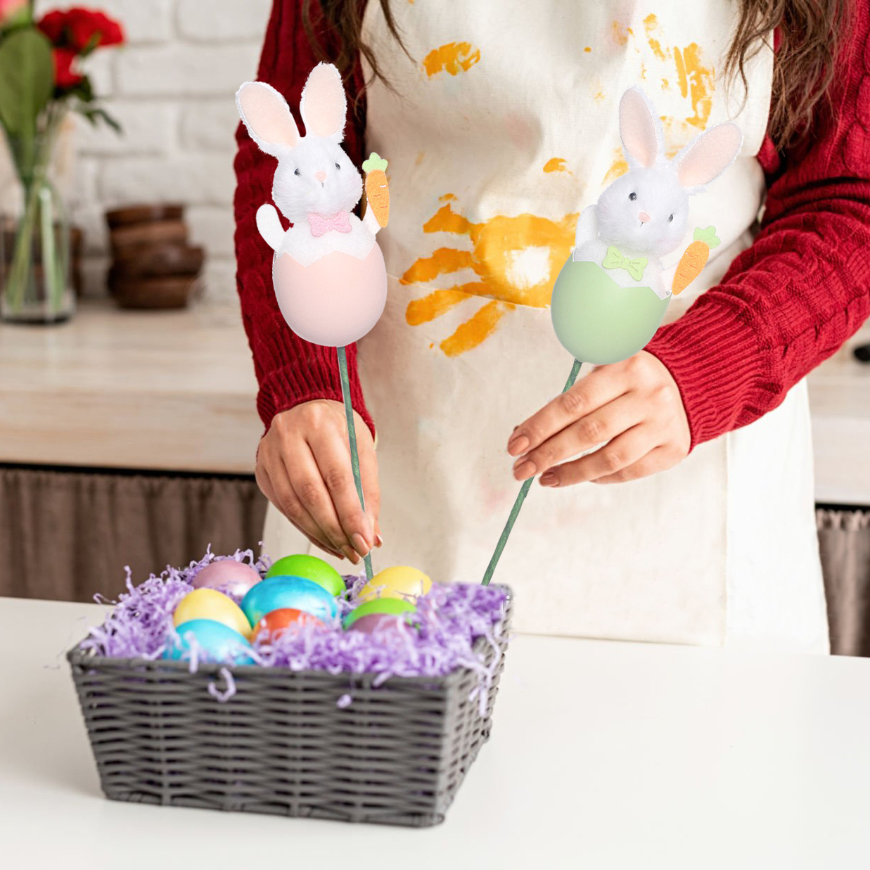 Conejito de Pascua cáscara de huevo hecha a mano decoración doméstica primavera de Pascua decoración de fiestas de Pascua suministros de Pascua