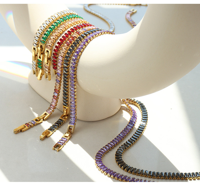 Retro Geometric Titanium Steel Inlay Zircon Bracelets Necklace