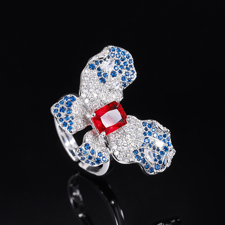 Fashion Butterfly Brass Inlay Zircon Rings 1 Piece