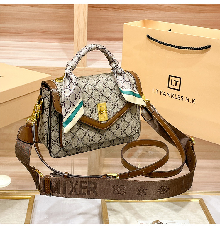 Túi đeo chéo nữ da thật dáng vuông nhỏ dung tích lớn họa tiết monogram — Cà phê/vàng đặc biệt, Cà phê/nâu, Màu kaki, Màu kaki 502 chi tiết 6