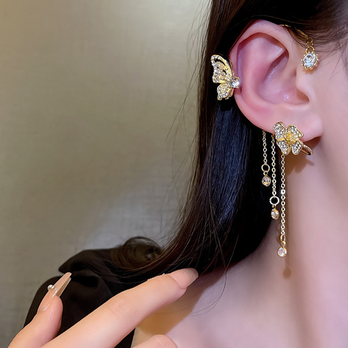 High-end design with super fairy temperament butterfly ear bone clip ins trendy no piercing long tassel mosquito coil disc ear clip for women