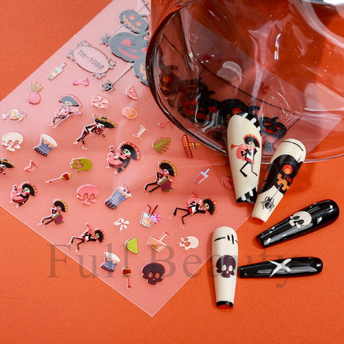Cross-border new style nail stickers ins Europe and America Halloween glow ghost scar zombie eye thin flexible nail stickers 