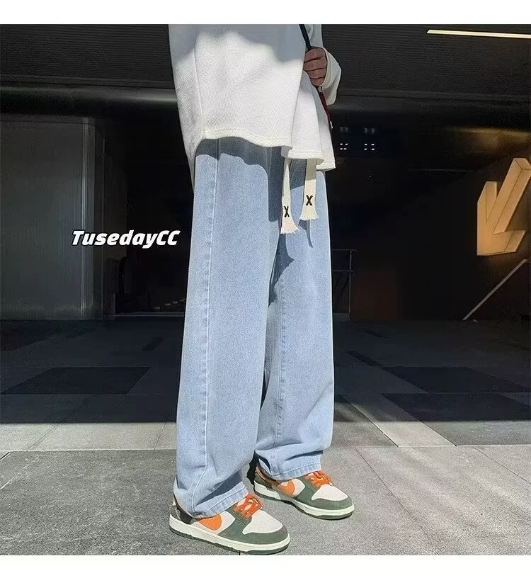 Джинсовые брюки мальчики свободные прямые брюки корейские модные широкие брюки Four Seasons ins высокие уличные брюки