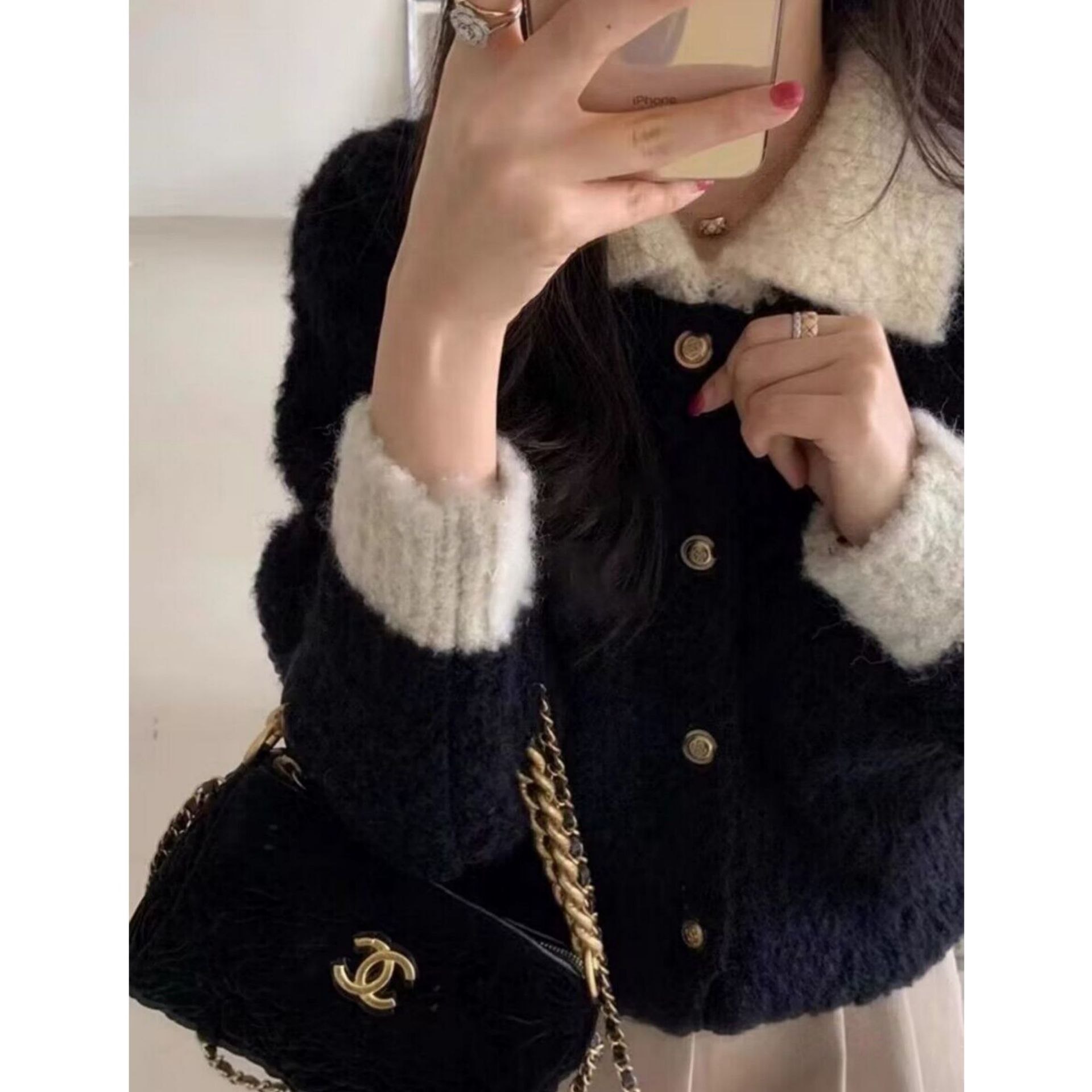 Black knitted demi-season cardigan