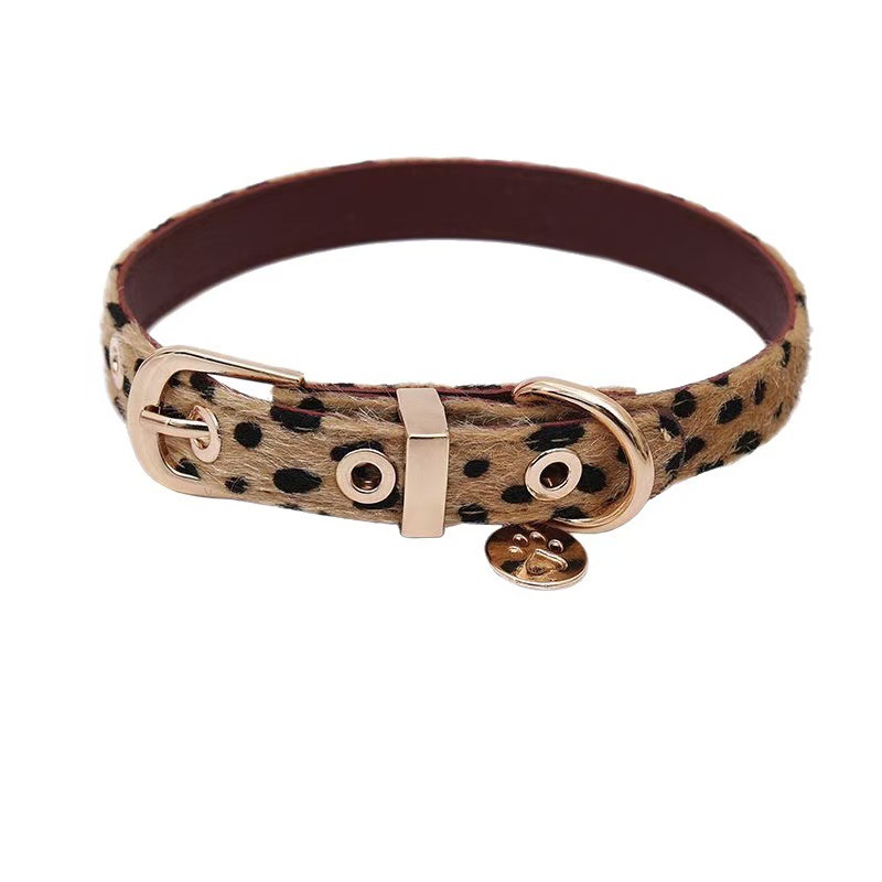 Leopard Print Choker Collar with Plush Clavicle Chain, Coffee Polyester, One Size — detail image 5