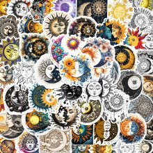 50张复古神秘太阳花波西米亚风装饰贴纸笔记本电脑不干胶防水贴纸