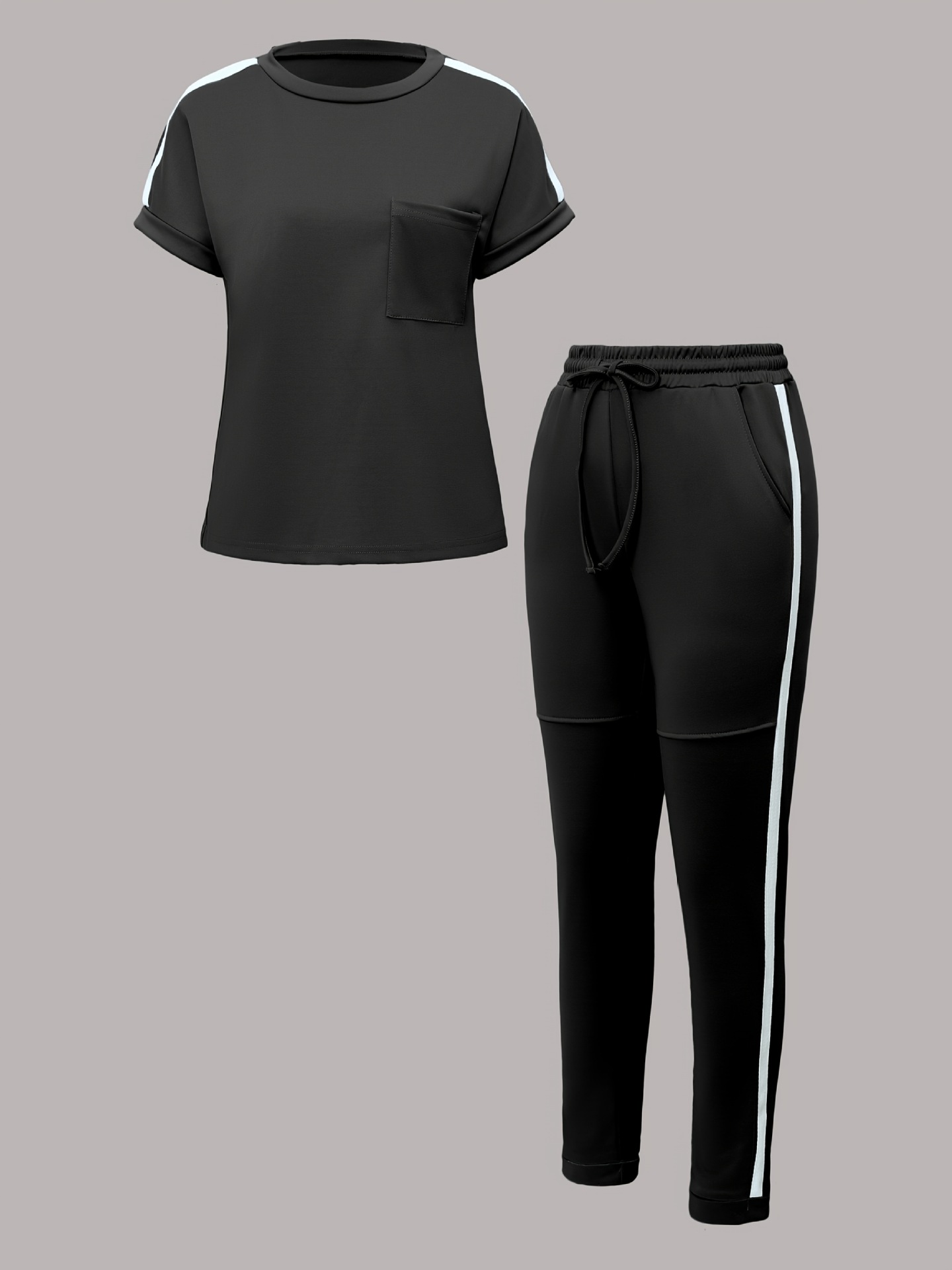 Damen Freizeit-set Kurzarm T-shirt Und Hose Mit Taschen_voghion.com