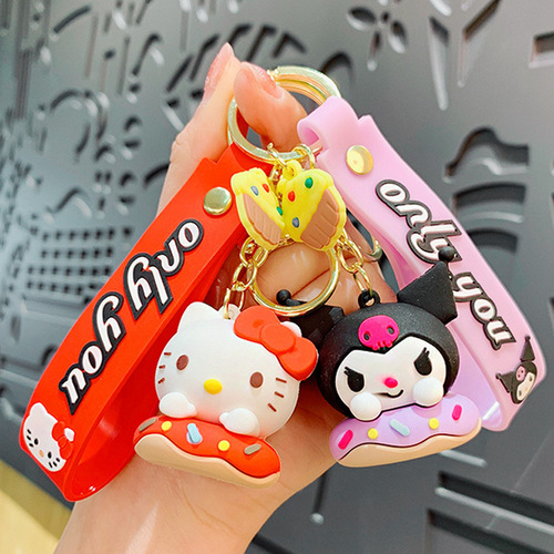 Sanrio Donuts Cinnamon Dog Kuromi Keychain Cute School Bag with Cartoon Car Keychain Pendant