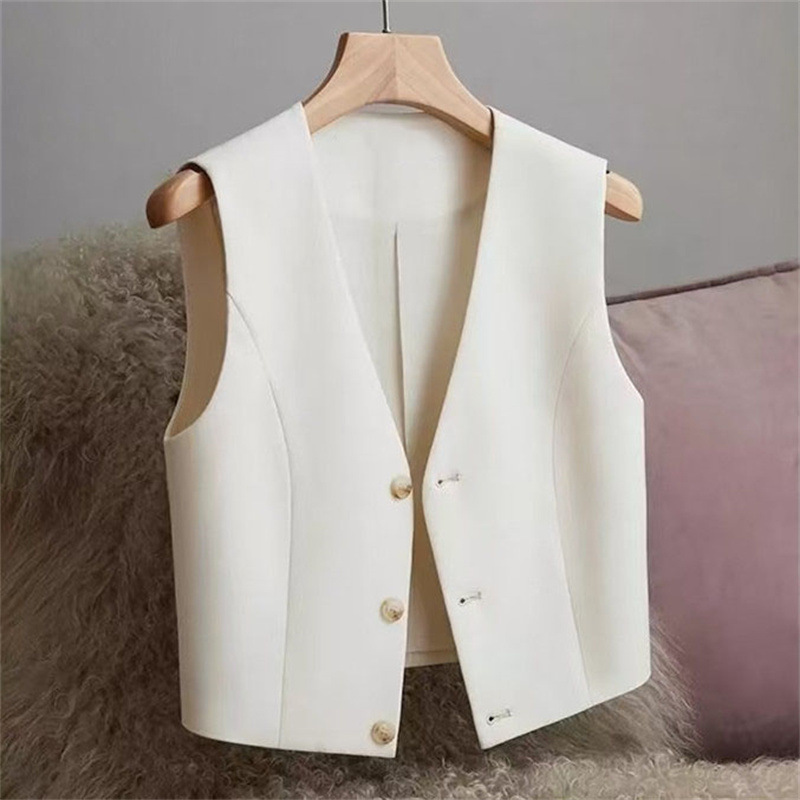 Solid color women's suit vest, versatile new spring/summer fashion casual sleeveless short top for spring and autumn