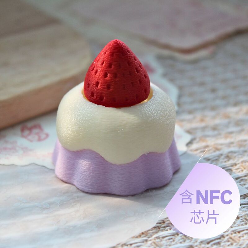 Creative Nfc Strawberry Cake with Recordable Song, Business Card, Web Page, 3D Printed Stress-Relief Button, Keychain, Bag Pendant
