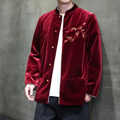 2025秋冬新款中国风男装刺绣唐装汉服大码复古潮流休闲夹克外套男