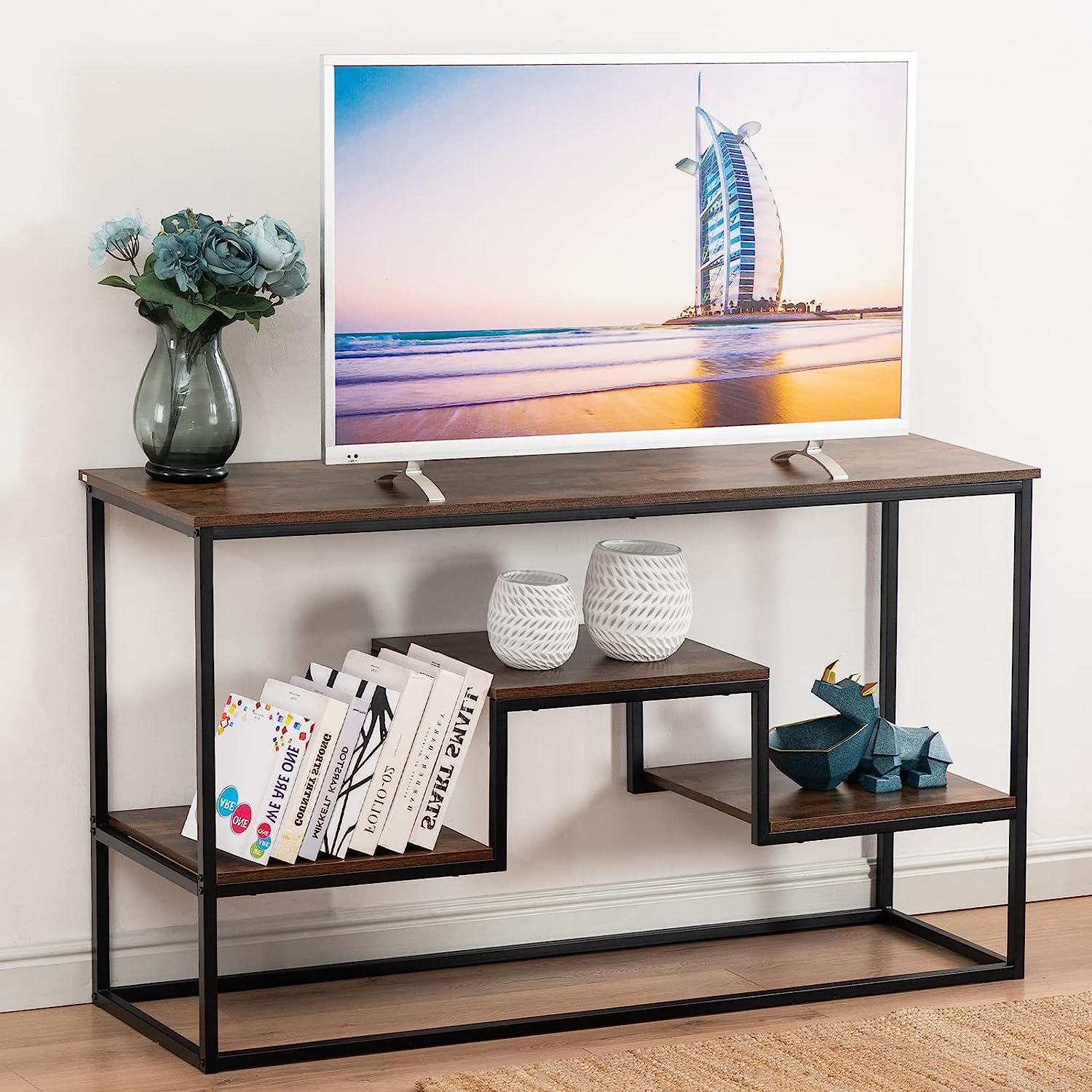 跨境专供简约电视柜可拆装收纳柜钢木结构电视机支架电视控制台