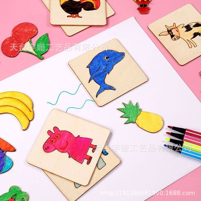 跨境24片木质拼图家庭教育学习材料益智配对卡片亲子互动游戏套装