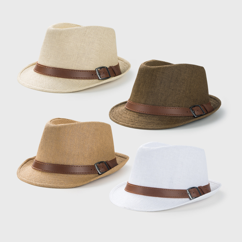 European And American British Vintage Top Hat Men's Summer Fashion Solid Color Fedora Hat Women's Belt Accessories Beach Sun Protection Sun Hat display picture 2