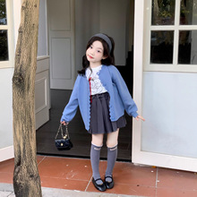 2025新款童装批发秋冬韩版女童针织开衫小女孩外套洋气蓝色毛衣潮