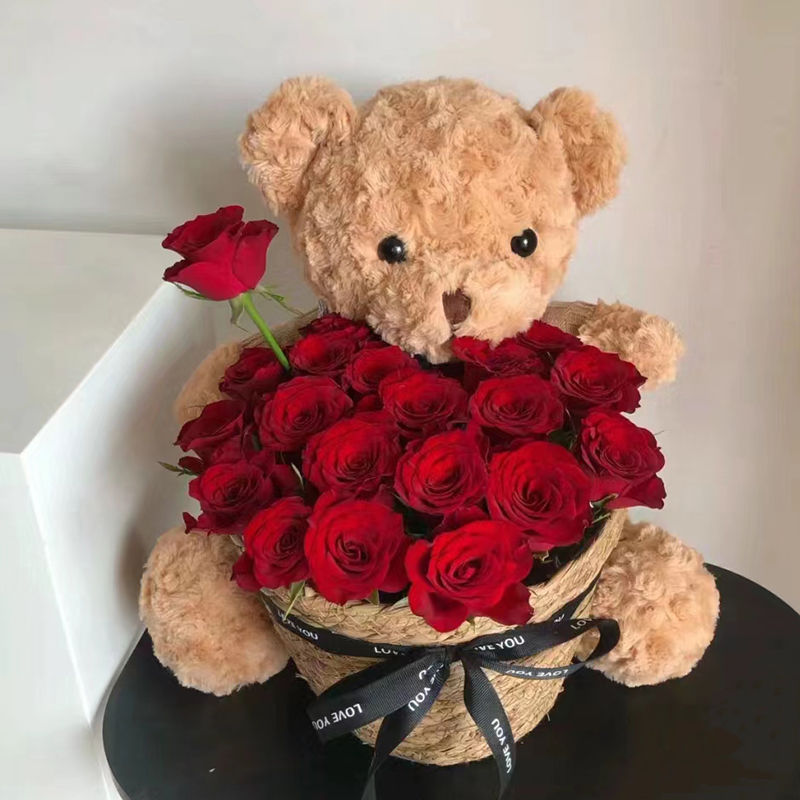 Regalos de cumpleaños flores jabón muñecas osos pequeños ramos de flores Teddy oso abrazar barril flores simuladas para regalos de novia