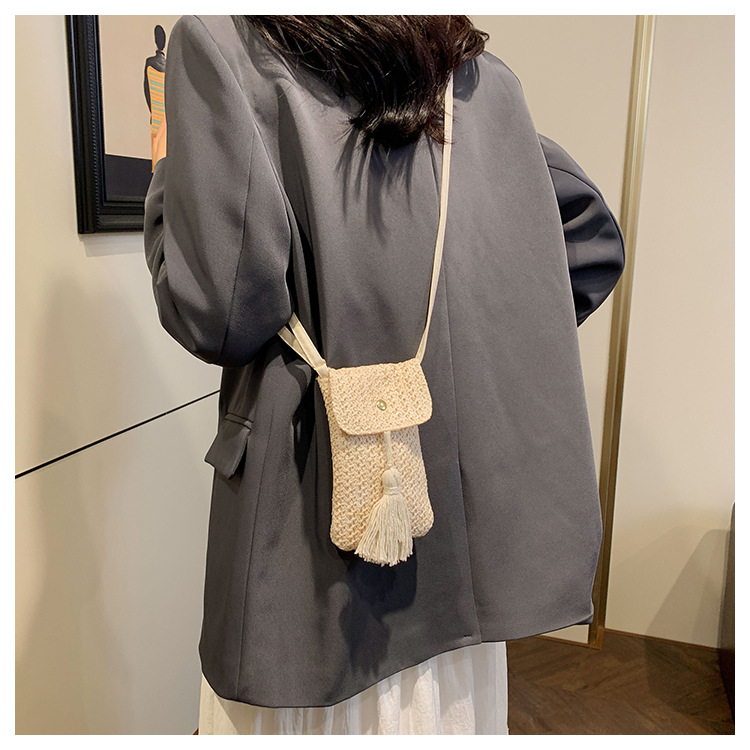 Square Shape Women's Small Straw Solid Color Streetwear Straw Square Flip Cover Crossbody Bag