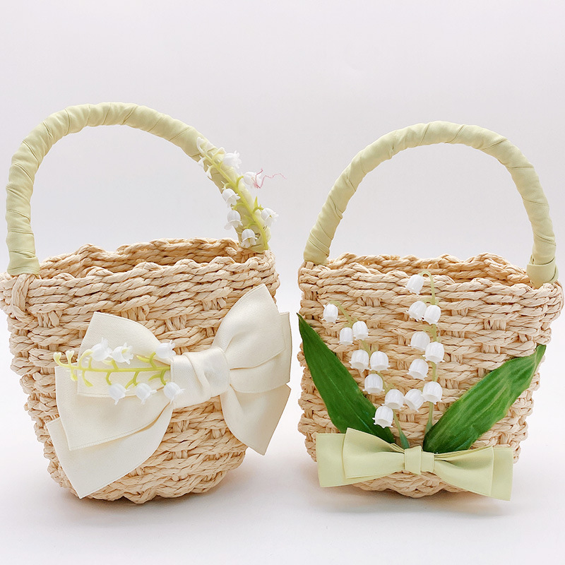 Women's Small Straw Flower Bow Knot Vacation Beach Weave Open Straw Bag display picture 3