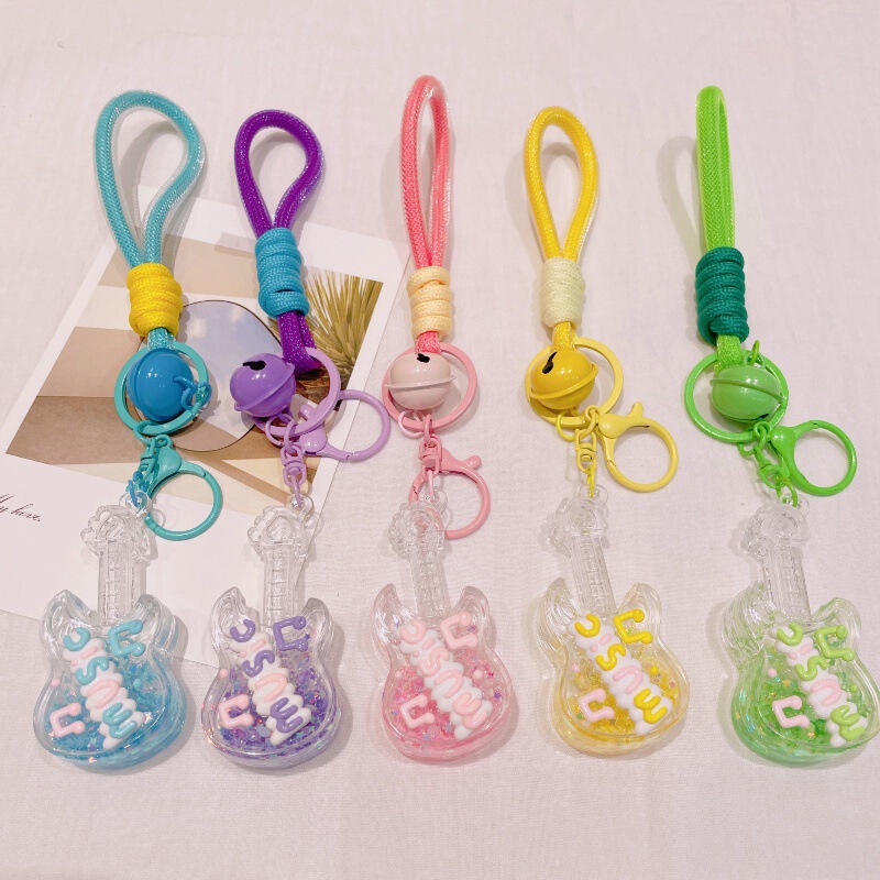 アクリル小さなギター流砂ボトル発光キーホルダーオイルペンダントカップルキーホルダーペンダント小さなギフト卸売|undefined