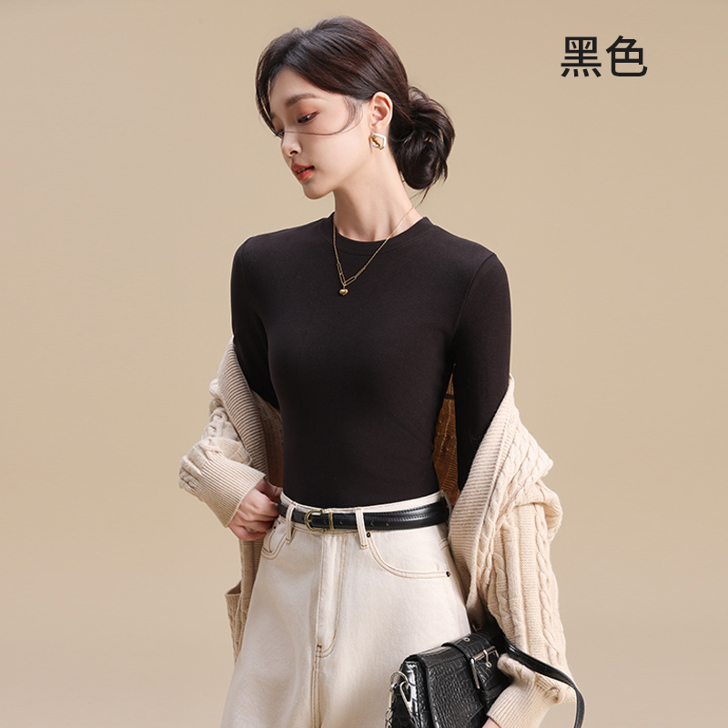 富欣娜280克羊绒圆领打底衫女长袖秋冬德绒加绒加厚保暖内搭上衣|undefined