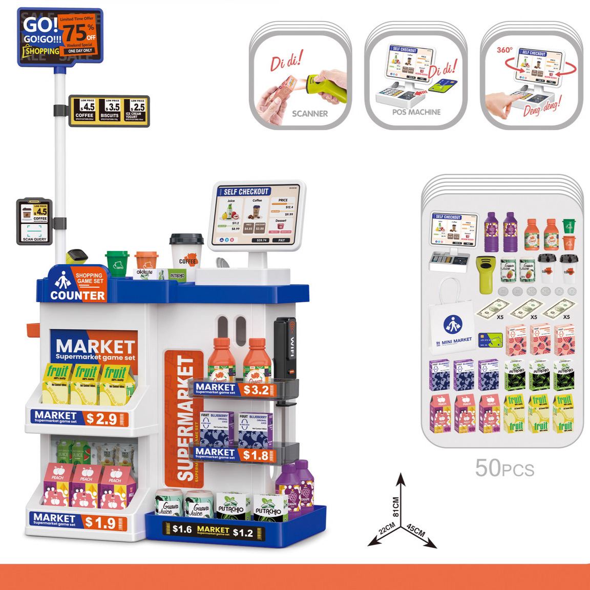 Transfronterizos niños simulación de agua supermercado mesa de venta bolsa de compras conjunto de escaneo tarjeta deslizante caja registradora juguetes de supermercado