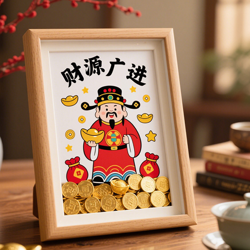 财神偏爱相框摆台办公室桌面5寸6寸发财框摆件装饰画中空画框礼品|undefined