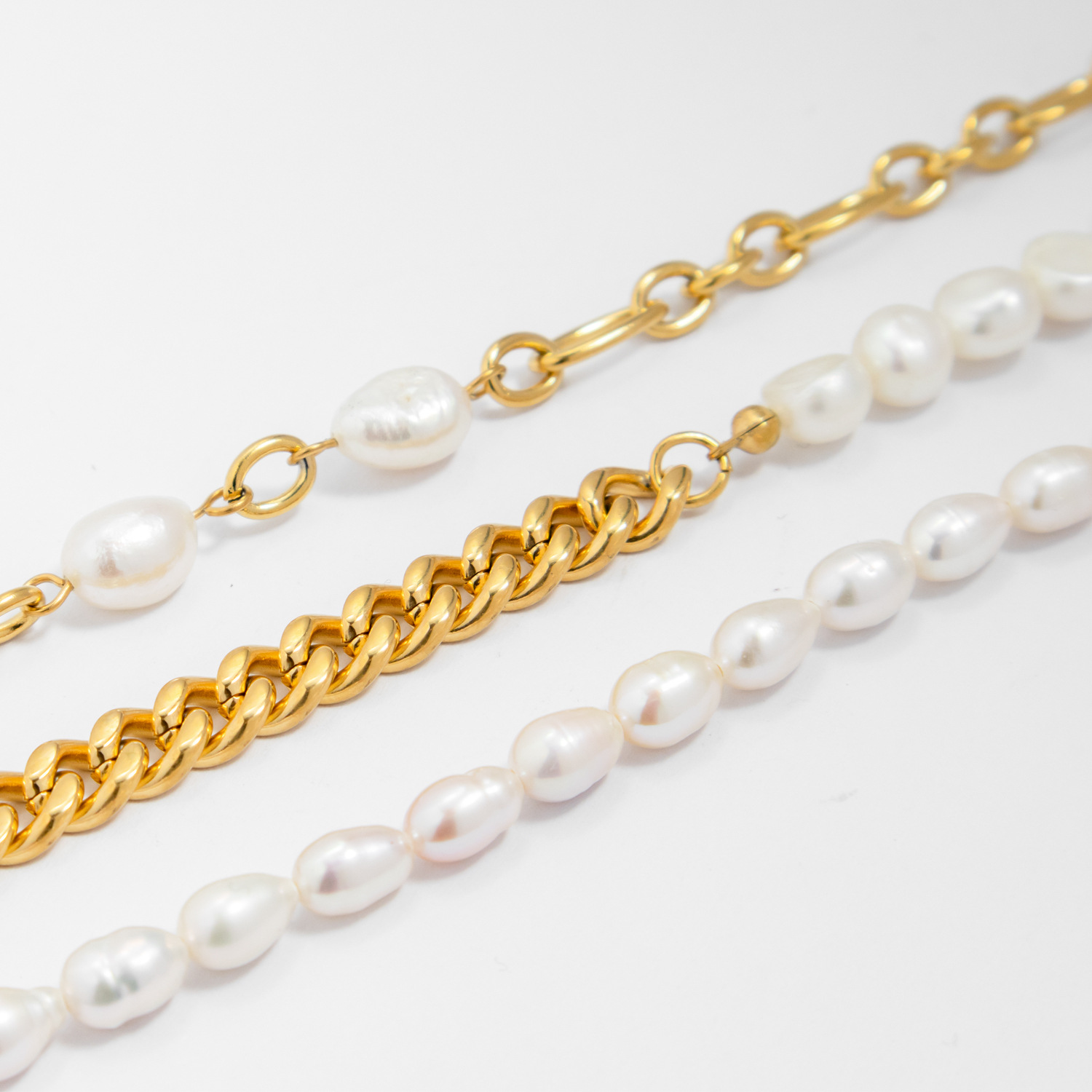 Geometric Pattern 304 Stainless Steel Freshwater Pearl Plating Bracelets