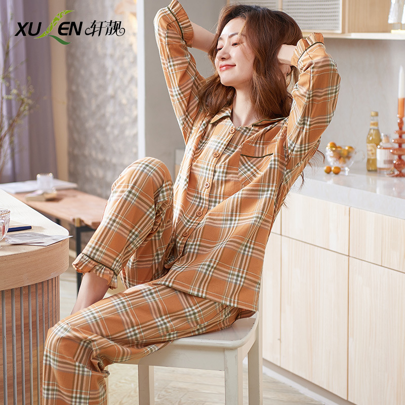 2023 nuevos pijamas de primavera y otoño de las mujeres Cuatro Estaciones de otoño y el invierno Delgado 100% de algodón de manga larga ins desgaste del hogar traje