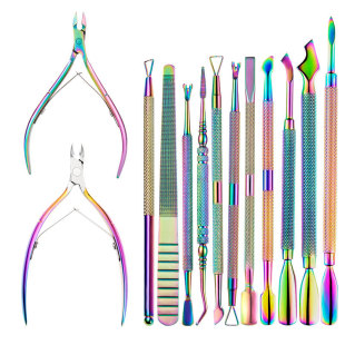Stainless steel nail dead skin scissors steel push suit color nail clippers one-word scissors dead skin push nail remover manicure tool