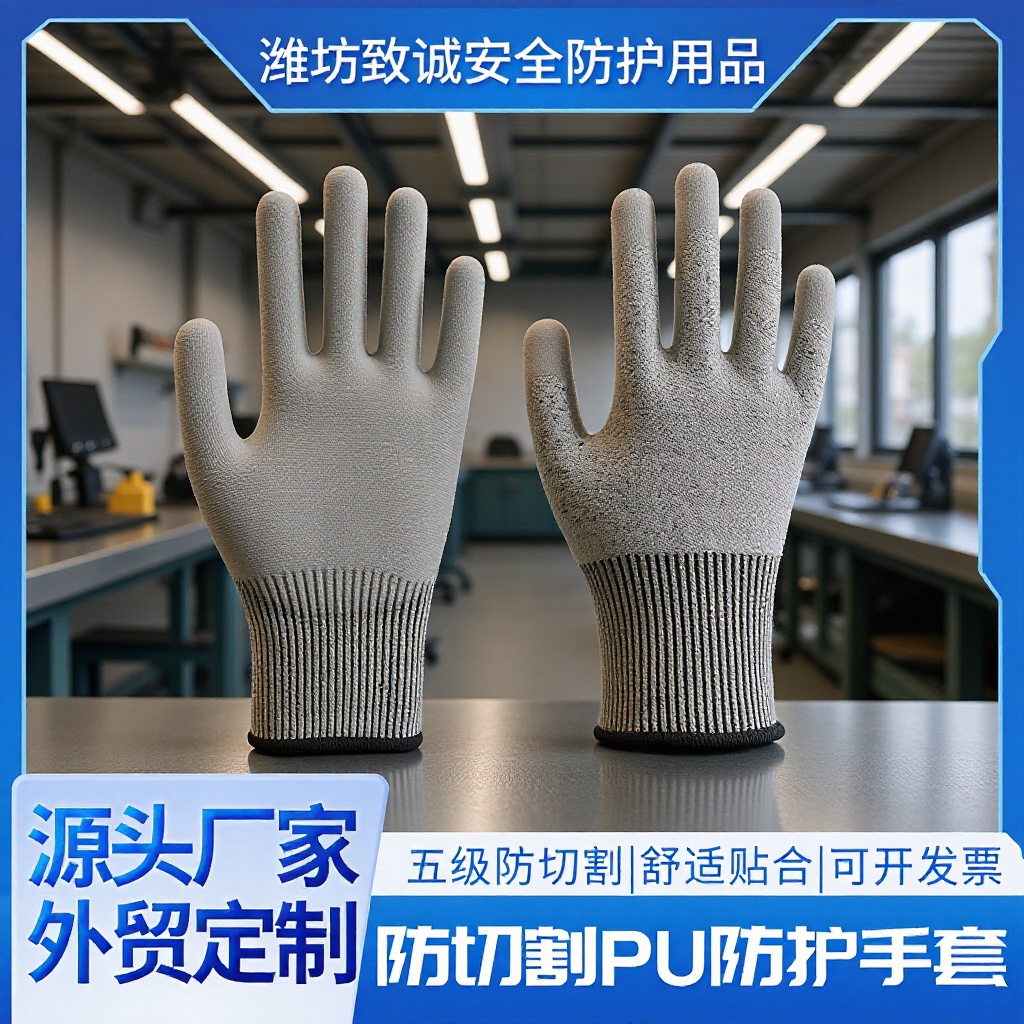 现货5级防切割PU手套 机械制造 玻璃金属加工 汽修业（检测报告）